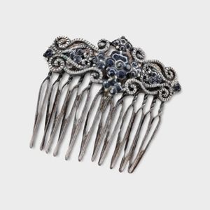 Vintage Black Rhinestone Metal Hair Comb steampunk Victorian gothic